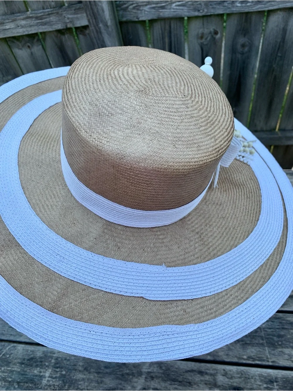 Vintage Don Anderson NY Derby Church Straw Hat w/ Beaded Pin